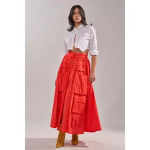 AMELIA CARGO POCKET MAXI SKIRT IN RED