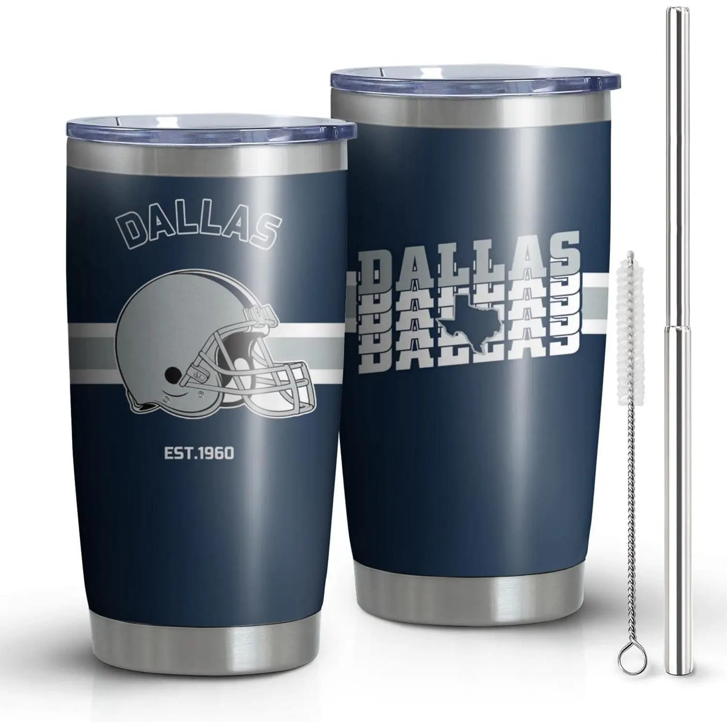 20 oz Insulated Stainless Steel Dallas Tumbler Cup - Vacuum Flask, Portable Classic Bottle with Lid and Straw, Dallas Gift for Men, Coffee Travel Flask, Flasks, Tumbler Cups