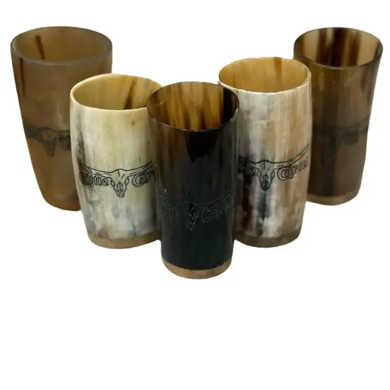 Cow Horn shot glasses Handcrafted Durable Drinkware with Unique Texture Natural Color Patterns Authentic Cowhorn Sturdy Handmade Wooden Rustic Fun