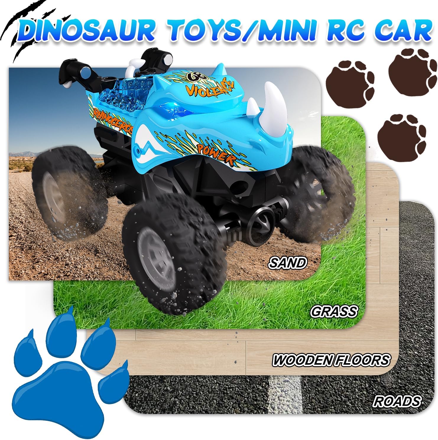 1:64 Monster Trucks Toys 2.4GHz Mini Remote Control Car for Boys 4-7 360° Spin Walk Upright Little Truck Metal Shell RGB Light Christmas Birthday Gifts