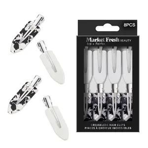 Market Fresh Creaseless Hair Clips - 8 Pack for Sectioning, Styling, Makeup & Heat Styling, Non-Slip, Durable Design, White & Marble, All Hair Types