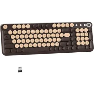 Keyboard, Retro Round Typewriter Keyboard,  Mode  & 2.4GHz Receiver, Compatible with Windows, macOS, iPad, Android, Laptops, and Tablets (Coffee)
