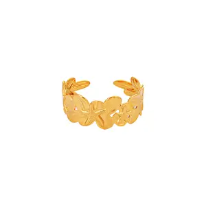 Tropical Starfish Flower Open Cuff Bracelet for Women, 18K Gold/Silver Plated Adjustable Bangle, Hypoallergenic Tarnish Resistant Bohemian Beach Vacation Summer Fashion Jewelry