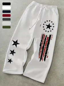 Men's American Flag Print Sweatpants, Cracked Print Washable, Soft Skin-Friendly Fabric, Elastic Waist, Loose Fit, Casual Streetwear