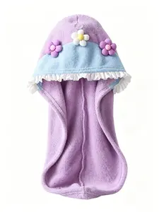 Cute Floral Hair Cap, Super Absorbent & Quick Dry, Soft Coral Fleece, Reusable, Gentle on Hair, Perfect for Shower, Skincare, Makeup