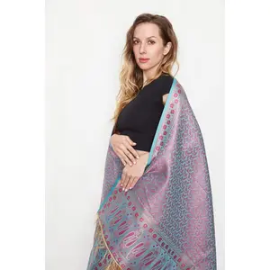 Zari Fringe Brocade Silk Stole