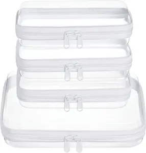 4 PCS Clear Zipper Pouches,Hard Shell Zipper Case, Toiletry Bag for Travel, CLear Diaper Bag, Toiletry Pouch, Travel Organizer, Cosmetic Bag,Toy Storage Bins (M+3S)(L+3M)