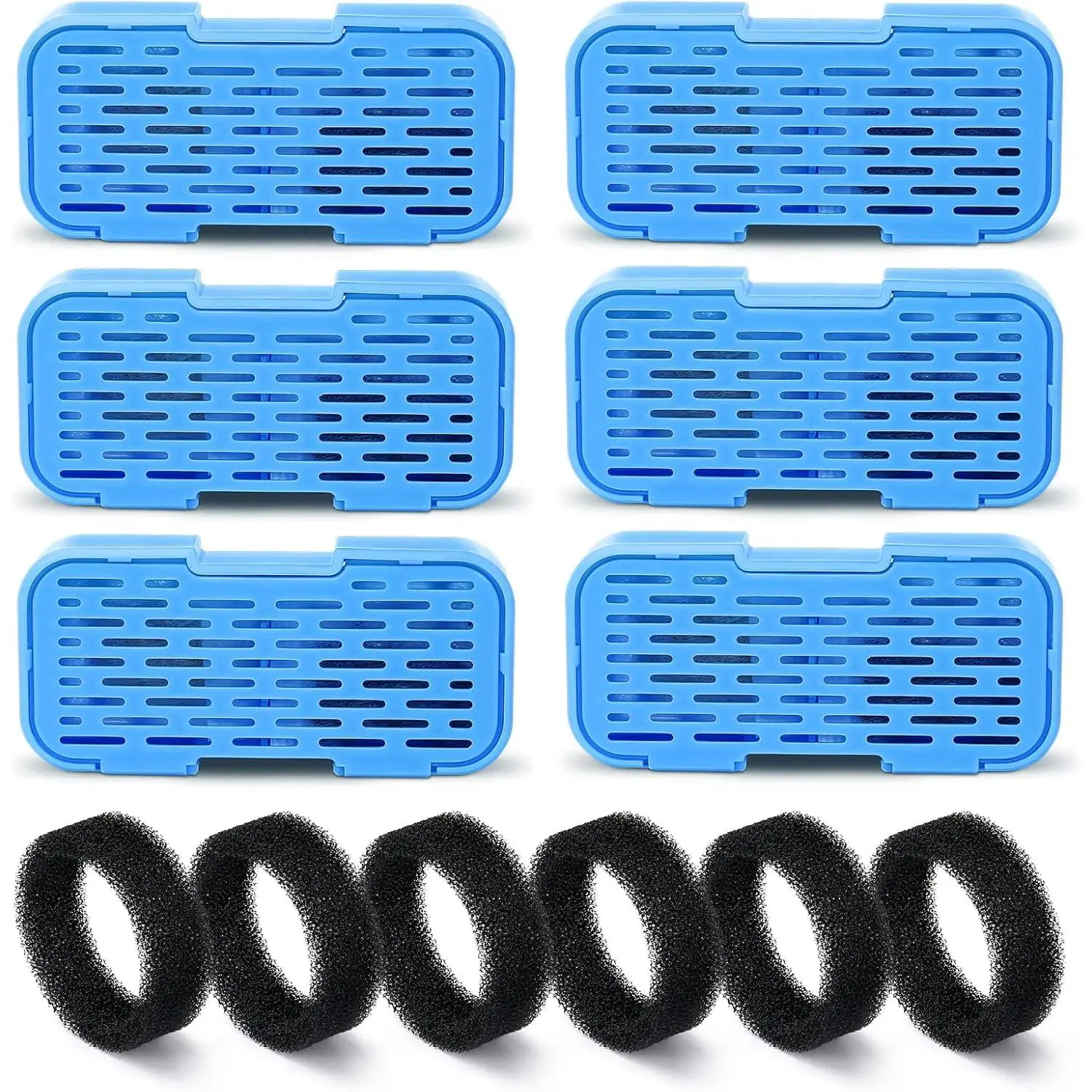 Fountain Filters - 12 Pack(6 Filters + 6 Sponges), Activated Carbon, Ultra-fine Fiber