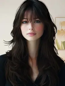 Natural Looking Long Body Wavy Wigs for Women, Gorgeous Fluffy Loose Wave Wigs with Air Bangs, Synthetic Full Machine Wigs for Party Photography, Daily Use