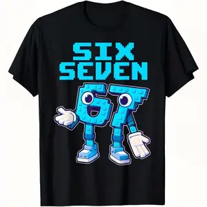 A "67" Casual Style Letter and Number 67 Print Design, Featuring a Fun Pattern - a Humorous Italian Phrase Children's and Gaming T-shirt, Short-sleeved Shirt with 67 Number Design, for Spring and Summer Casual Wear
