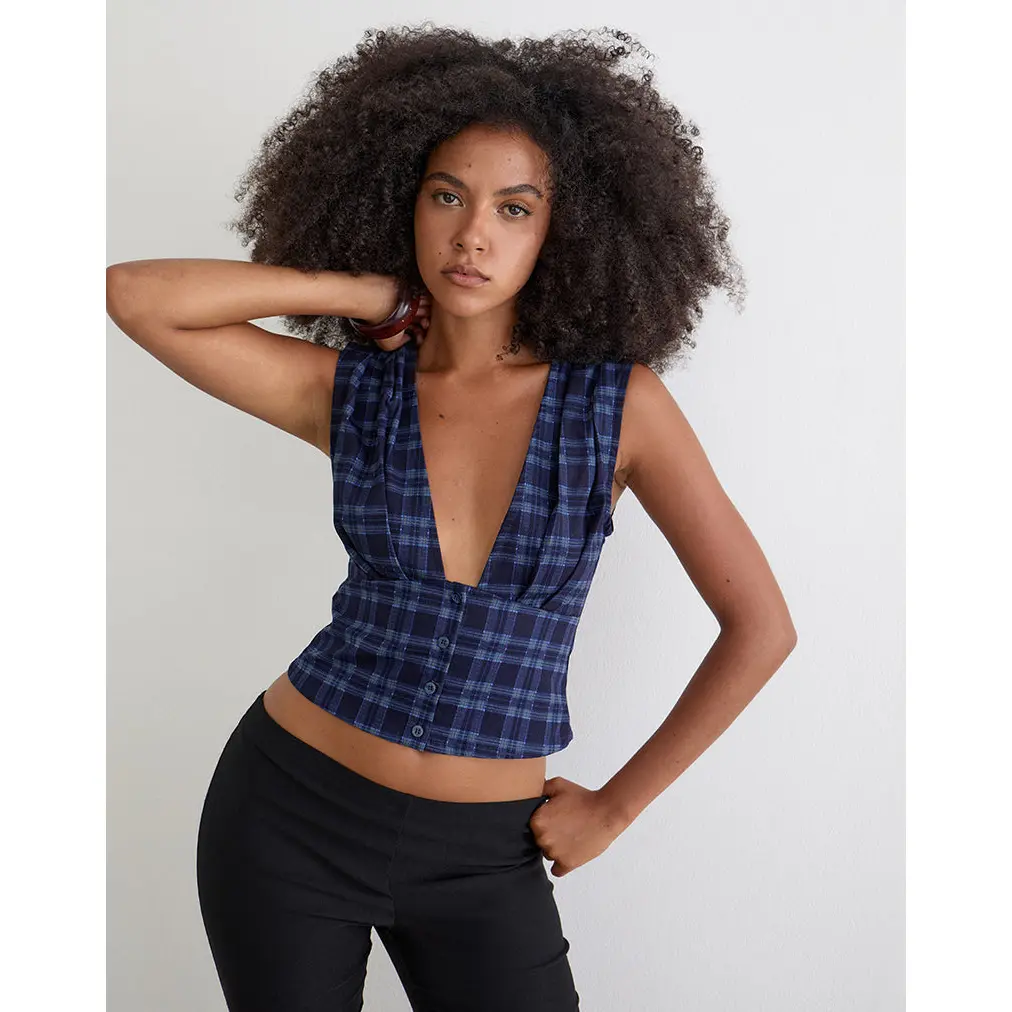 Yoshino Plunge Top in Blue Midnight Check