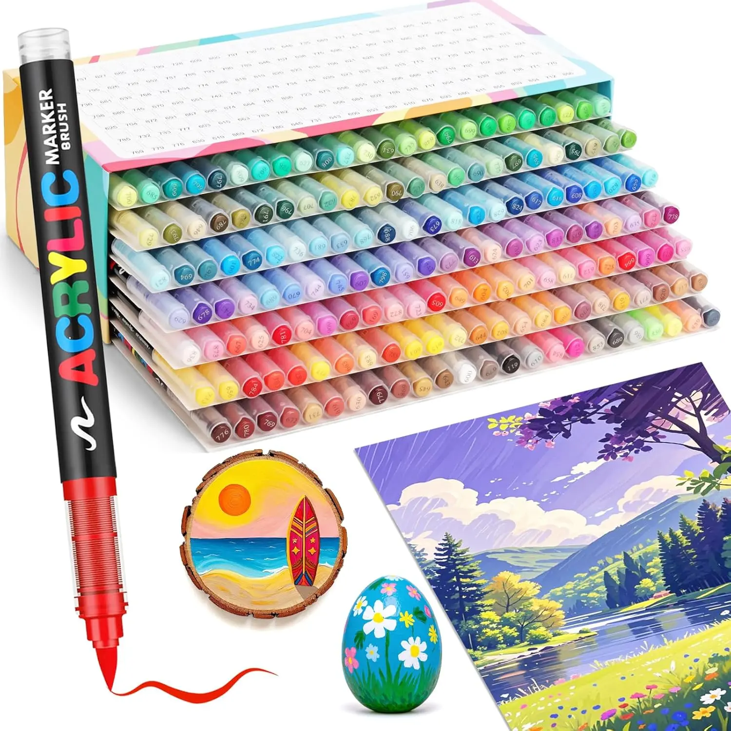 168-Color Artistic Brush Tip Markers with Quick-Drying Ink, Full Coverage Office Stationery for Rock Painting, Plastic Canvas & Valentine's Day Art Crafts Supplies