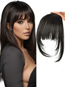 Clip-In Synthetic Hair Bangs Extension - Natural Straight Fringe for Women, Heat Resistant Hairpiece for Cosplay & Everyday Style, Easy to Use Hair Accessory, Hair Accessories, Synthetic Soft Hairpieces