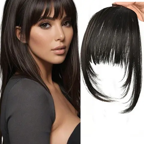 Clip-In Hair Bangs Extension - Natural Straight Fringe for Women, Heat Resistant Hairpiece for Cosplay & Everyday Style, Easy to Use Hair Accessory, Hair Accessories, French Bangs Hairpiece, Synthetic Hairpieces