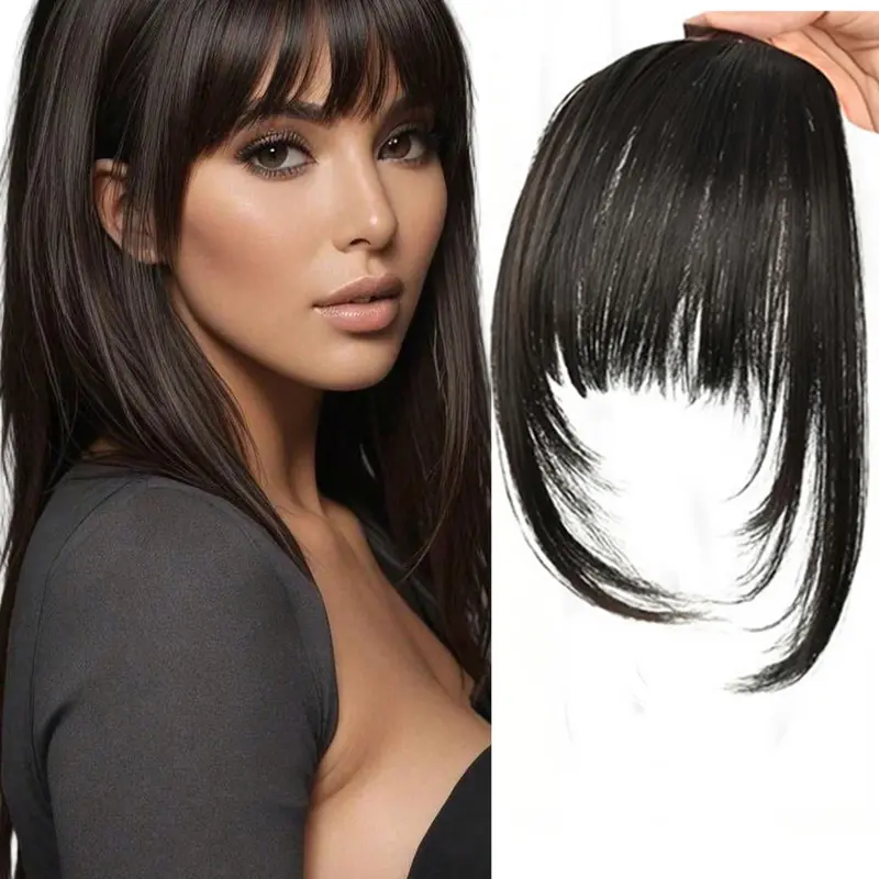 Clip-In Hair Bangs Extension - Natural Straight Fringe for Women, Heat Resistant Hairpiece for Cosplay & Everyday Style, Easy to Use Hair Accessory, Hair Accessories, French Bangs Hairpiece, Synthetic Hairpieces