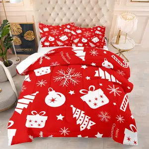 Christmas element printed comforter, suitable for children and teenagers as a Christmas bedroom decoration gift, including 1 comforter and 1 or 2 pillowcases without a core