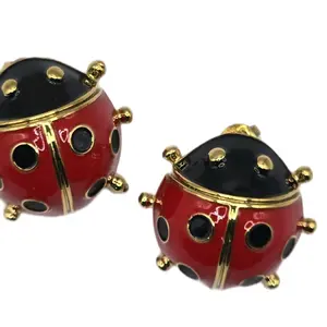 Ladybug Stud Earrings Inspired by Catarina Symbolizing Good Luck and Protection Red and Black Enamel with Gold Accents
