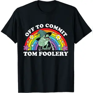 Men's Short-Sleeve Graphic T-Shirt - Off to Commit Some Tom Foolery Funny Wizard Frog Meme, Menswear Tops Essential Daily Tee