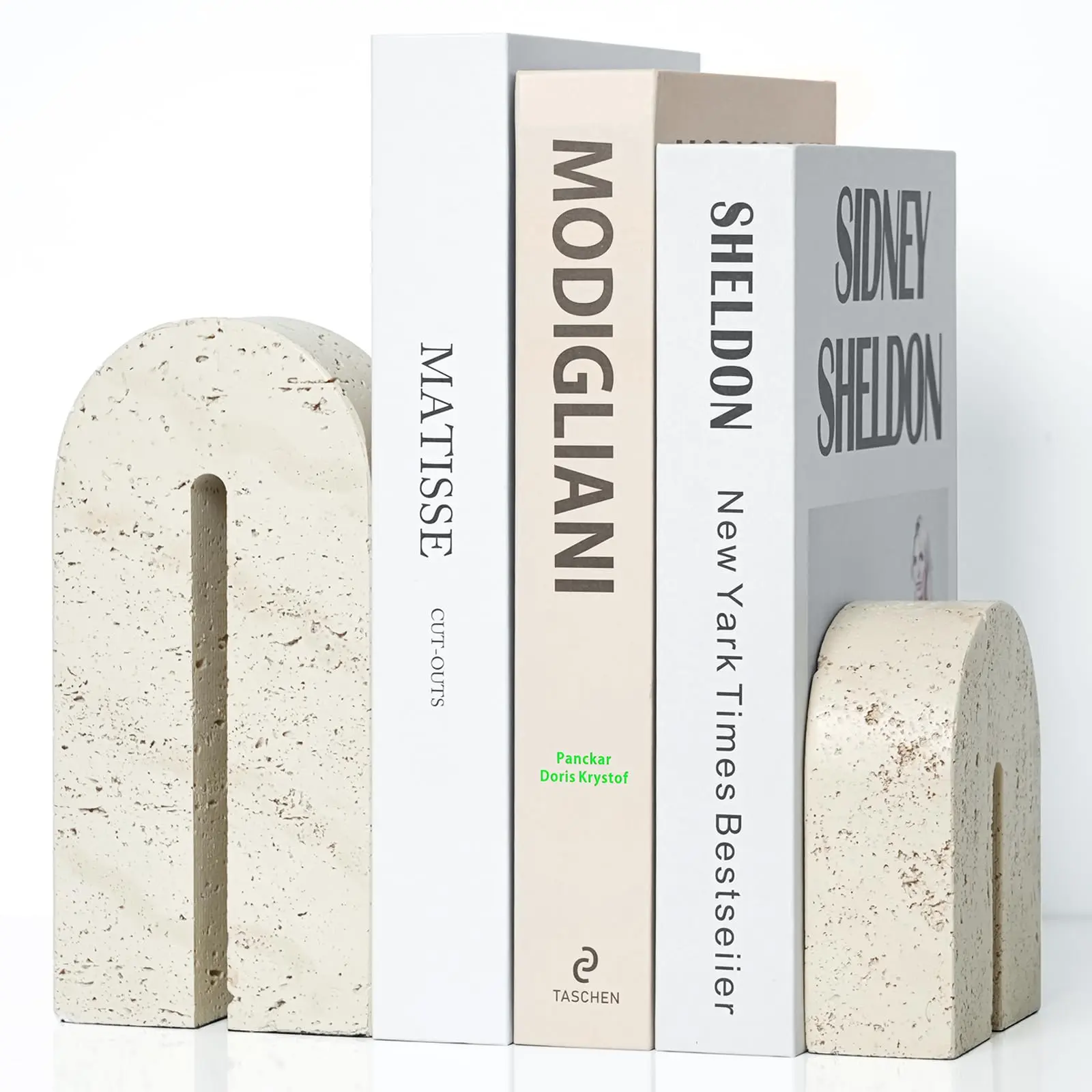 Aesthetic Retro Arch Bookends for Shelves | Faux Travertine Heavy Duty Book Holders | Luxury Home & Bookshelf Decor (Set of 2)