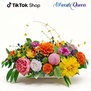 Spring Summer Centerpiece for Table with Peony, Rose & Dahlia Flowers, Peach and Berry Accents, Artificial Spring Centerpieces for Tables, Farmhouse Floral Table Decoration for Home Dining Room