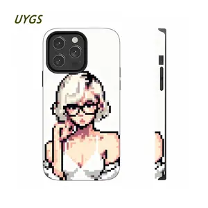 UYGS Vintage Pixelated Short Hair Girl Graphic Phone Case, Cute Nostalgic 8‑Bit Game Style Anti‑Drop Shockproof Phone Shell for Smartphones