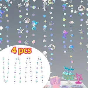 4pcs Pet Toys Party Holiday Decoration Ocean Series Mermaid Shell Pendant High Quality Material Garland Decoration Easy To Operate Jellyfish Shell Decoration Suitable for Parties Festivals Birthdays Photography Props Set Magical summervibes