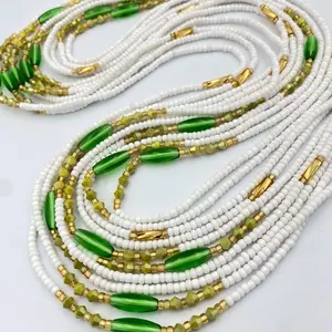 MaddieMayShop- White Waist Beads- Tie On- African Wais Beads-  Plus Size Friendly 50"