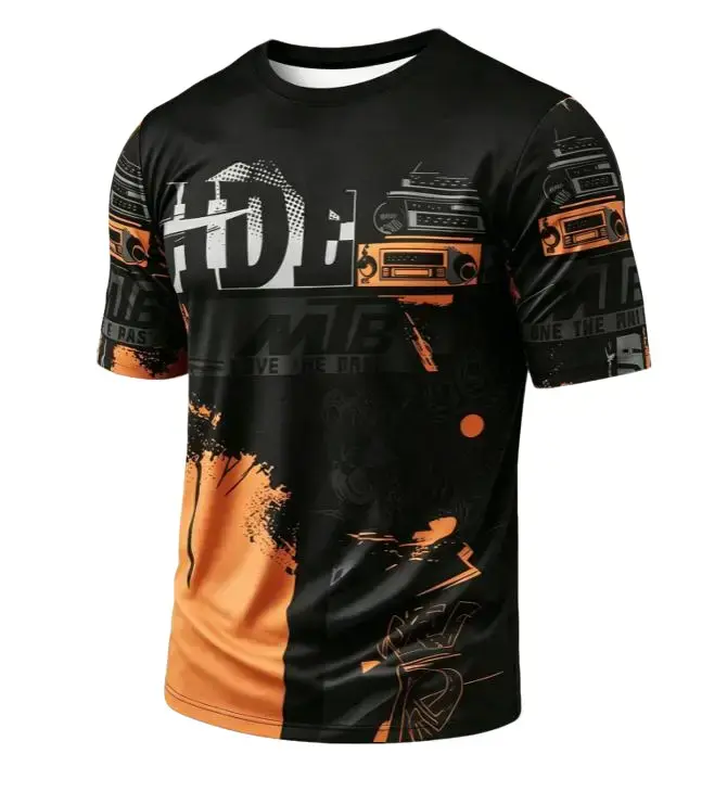 Men's MTB Mountain Bike Riding Shirt, Quick-Dry Breathable Long Sleeve T-Shirt, Trendy Motorcycle Style Graffiti Print Sports Top, Breathable Athletic Top, Premium Outdoor Apparel, Sport Outdoor Clothes, Outdoor Tops, Sports Clothing