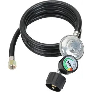 6  Low   Regulator and Hose with   Gauge, Universal QCC1 Replacement Hose with Regulator for  LP Gas Grill, Heater and Fire Pit Table, 3/8 Female Flare Nut