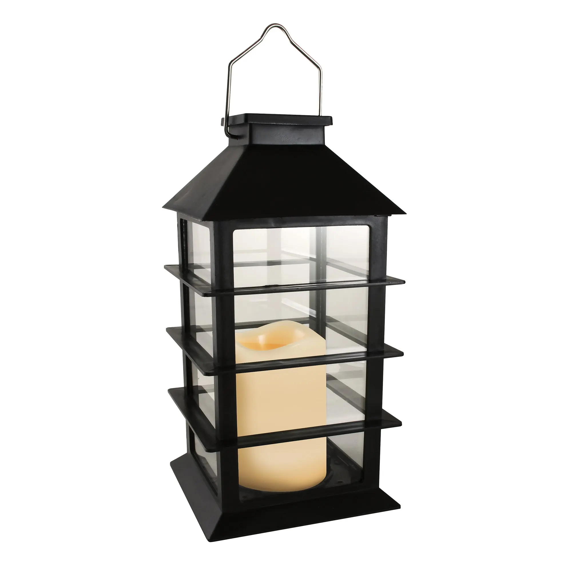LumaBase Solar-Powered Classic Amber LED Glass Lantern - 5.5"x5.5"x11" Plastic, Adult-Use Outdoor Water-Resistant Weatherproof Home Improvement Lighting Decor with Batteries
