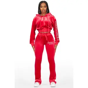 Shakura Red Stacked Rhinestone Velour Trackset