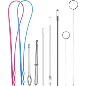 Drawstring Threader Set,9Pcs Drawstring Threader Tool Flexible Drawstring Threaders,Stainless Steel Drawstring Threader,Bodkin DIY Rope Threader Clip,Loop Turner String Threader for Hoodie,Pants