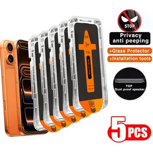 5pcs Full Cover Privacy Screen Protector For iPhone 17/16/15/14/13/12/11/17 Pro Max/16 Pro Max/17 Air/15 Pro Max/Plus/Mini/X/XS/XR/XS Max, 9H Tempered Glass Film, Dynamic Island Compatible, Anti-Scratch, Anti-fingerprint, Case Friendly, Protection