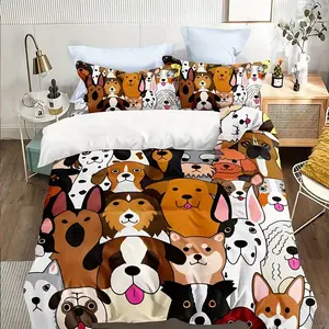3-Piece Soft Comfortable Dog Print Quilt Set, Bedroom Bedding, Stylish Pet Lovers' Choice, Easy Care, Ideal for Pets