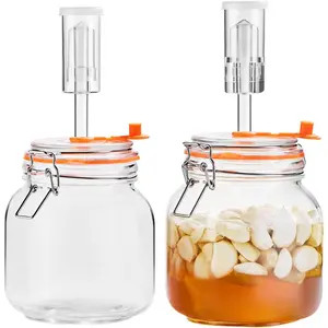 Square Fermentation Jar, 1 Liters Glass Fermenting Jar for Making Sauerkraut, Kimchi, Pickles, , Cider & , Pack of 2