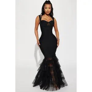 Charline Tulle Bandage Gown - Black
