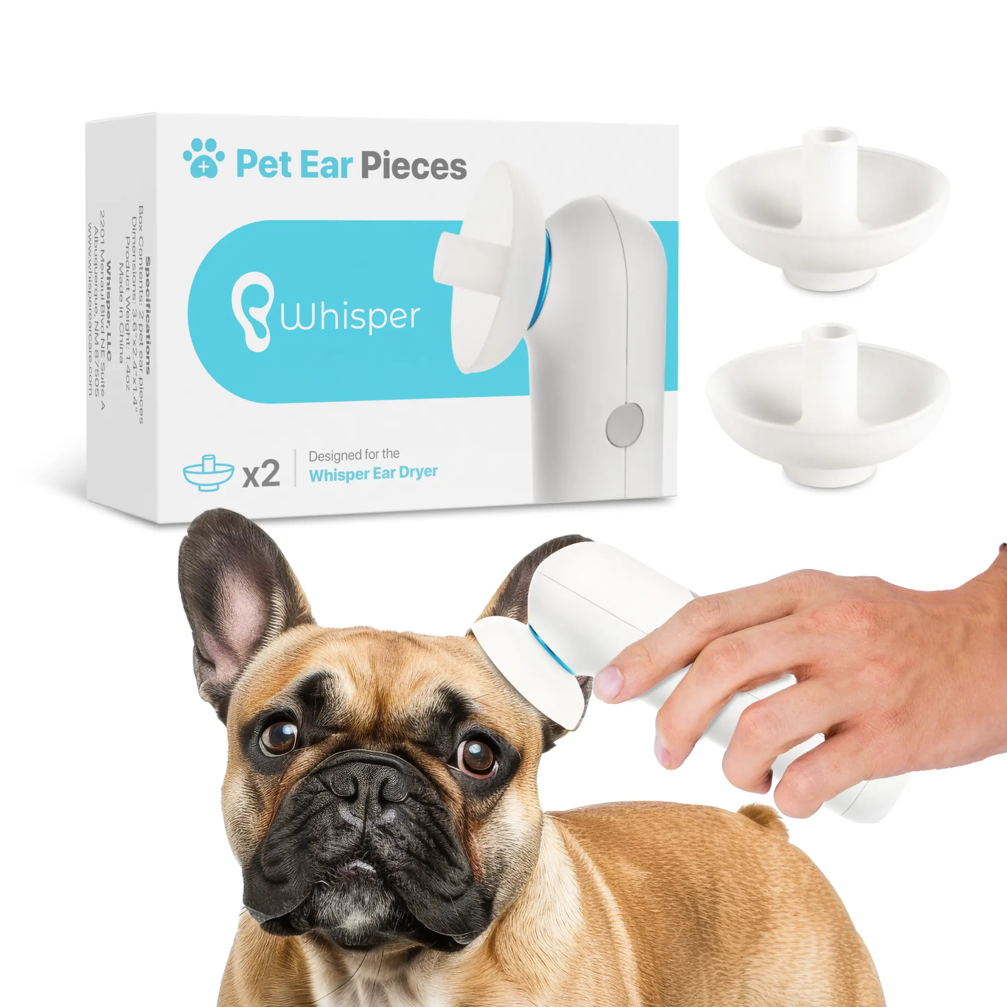 Pet Ear Pieces for Dog Grooming, Soft Silicone Attachment Set of 2, Safe & Gentle Drying Tool for Dry Ears, Infection Prevention Aid