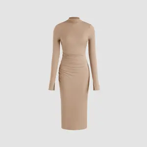 Cider [6 colors, size 0-10] High Neck Solid Ruched Midi Dress