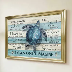 1pc Framed Gold Frame Surrounded By Your Glory Sea Turtle Religious Canvas Art Print For Living Room Bedroom And Home Decor With Inspirational Christian Quotes And Coastal Design