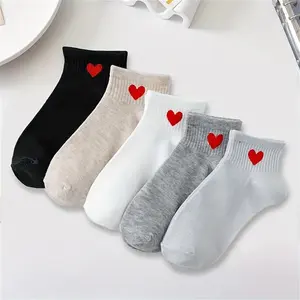 5 Pairs Of Teenager's Anti Odor & Sweat Absorption Fashion Heart Print Low Cut Socks, Comfy & Breathable Socks,All SEASONS Womenswear Women
