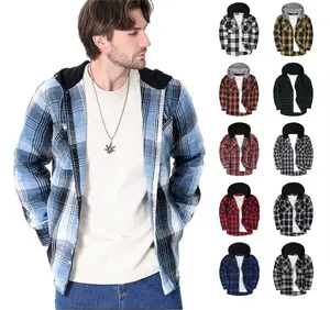 Men's Plaid Print Button Front Drawstring Hooded Shirt, Regular Fit Casual Long Sleeve Pocket Top, Men's Clothes for Daily Wear