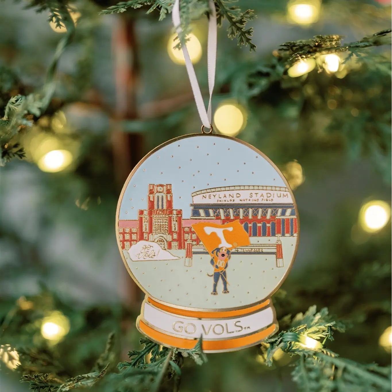 Orange and White Gold Enamel Christmas Ornament 3 inches with white ribbon for Festive Decorations