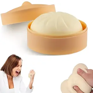 Dumpling Squishy Stress Ball Fidget Toys, Squeeze Dough Ball Squishy Bun, Anxiety Relief Adult Squeeze Toy, Novelty Dumpling in Steamer