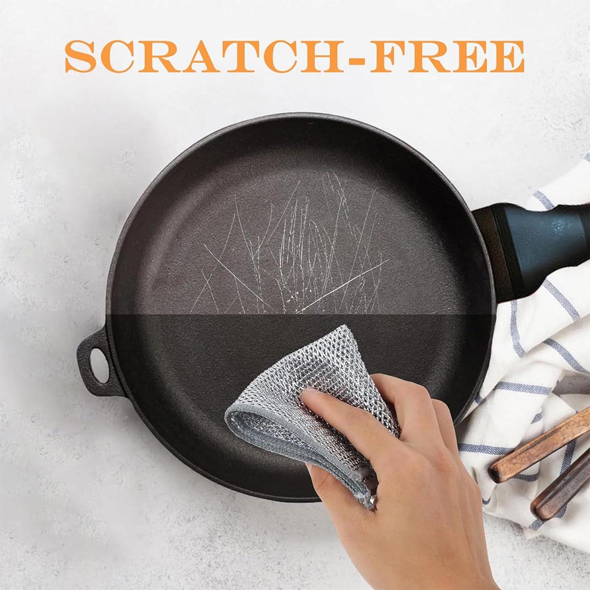 12 Pack Dual-Layer Steel Wire Dishcloth, Non-Scratch Heavy Duty Cleaning Rags, Reusable Kitchen Scrubber Pads for Dishes, Cookware, Sink & Stove, Multi-Purpose Cleaning Towels for Home & Bathroom