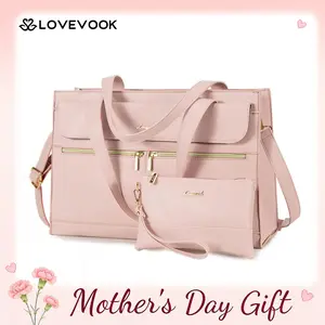 LOVEVOOK Laptop Tote Bags 15.6-17.3 inches for Woman with Clutch Purse, Large Business Teacher Office Crossbody Purse with 2 Cup Holder, Compact Waterproof Vegan Leather Shoulder Bags and Computer bag for Work, Office, Casual SpringStatements