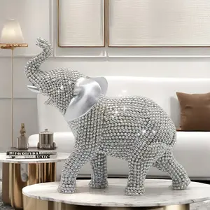 European-style home decoration, shiny Silvery mini elephant statue, living room and bedroom holiday popular gift, ideal gift for Easter, Valentine's Day, Mother's birthday Ornaments