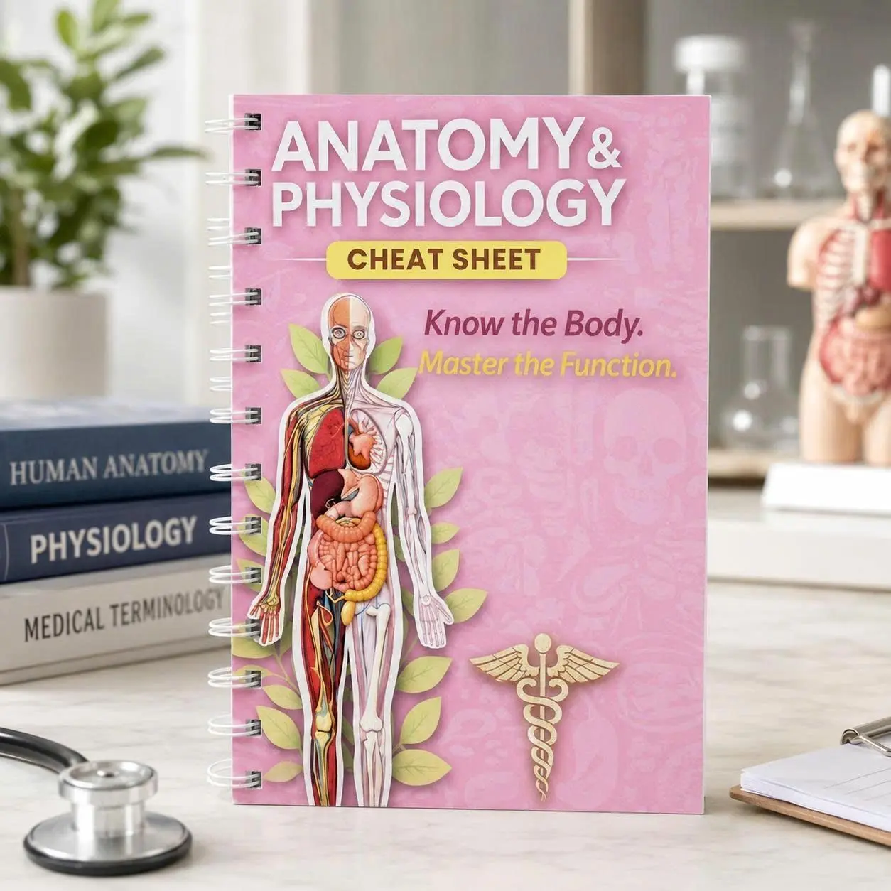 Anatomy and Physiology Study Guide, Wirebound Physical Book, Nursing Student Quick Reference Flashcard Notebook, Medical Student Gift
