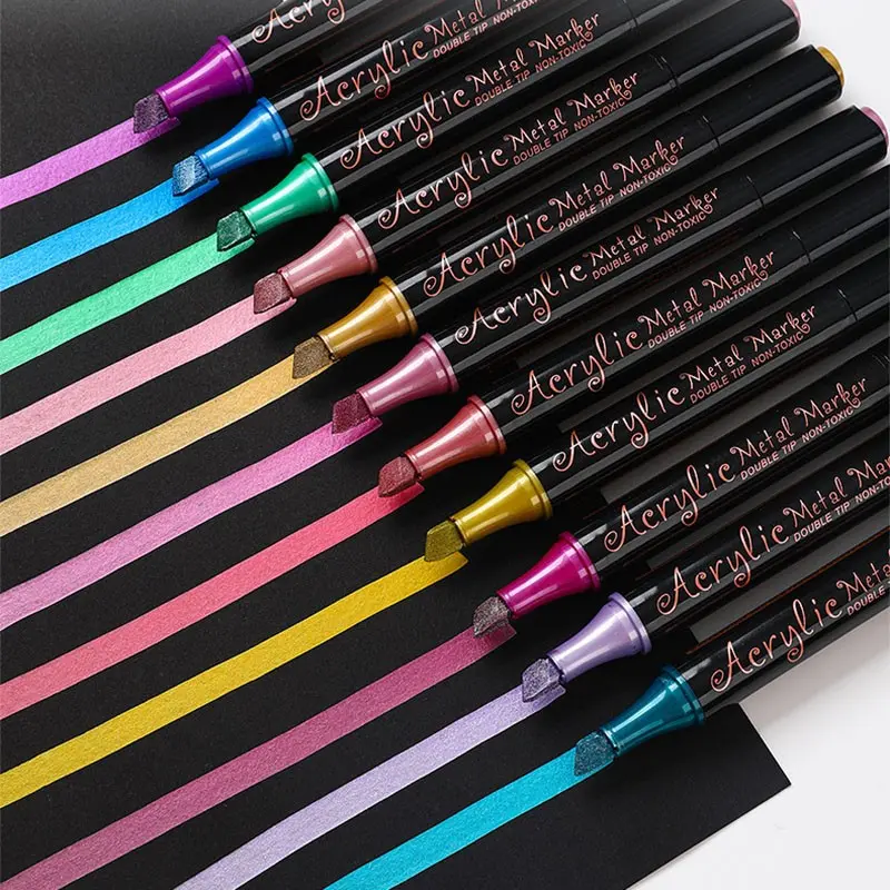 Art Makers Dual Tips Graffiti Metallic Color Acrylic Marker Pen, No Smudge, Waterproof, Ideal for Drawing, Art Supplies, Permanent Art Markers, Liquid Acrylic Markers