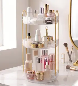 360 ° Rotating Makeup Organizer - Large Capacity Cosmetic and Skincare Dresser | Spinning Perfume Organizer Vanity Shelf (3 Tiers, Green) | Lazy Susan Tray Bathroom Organizer