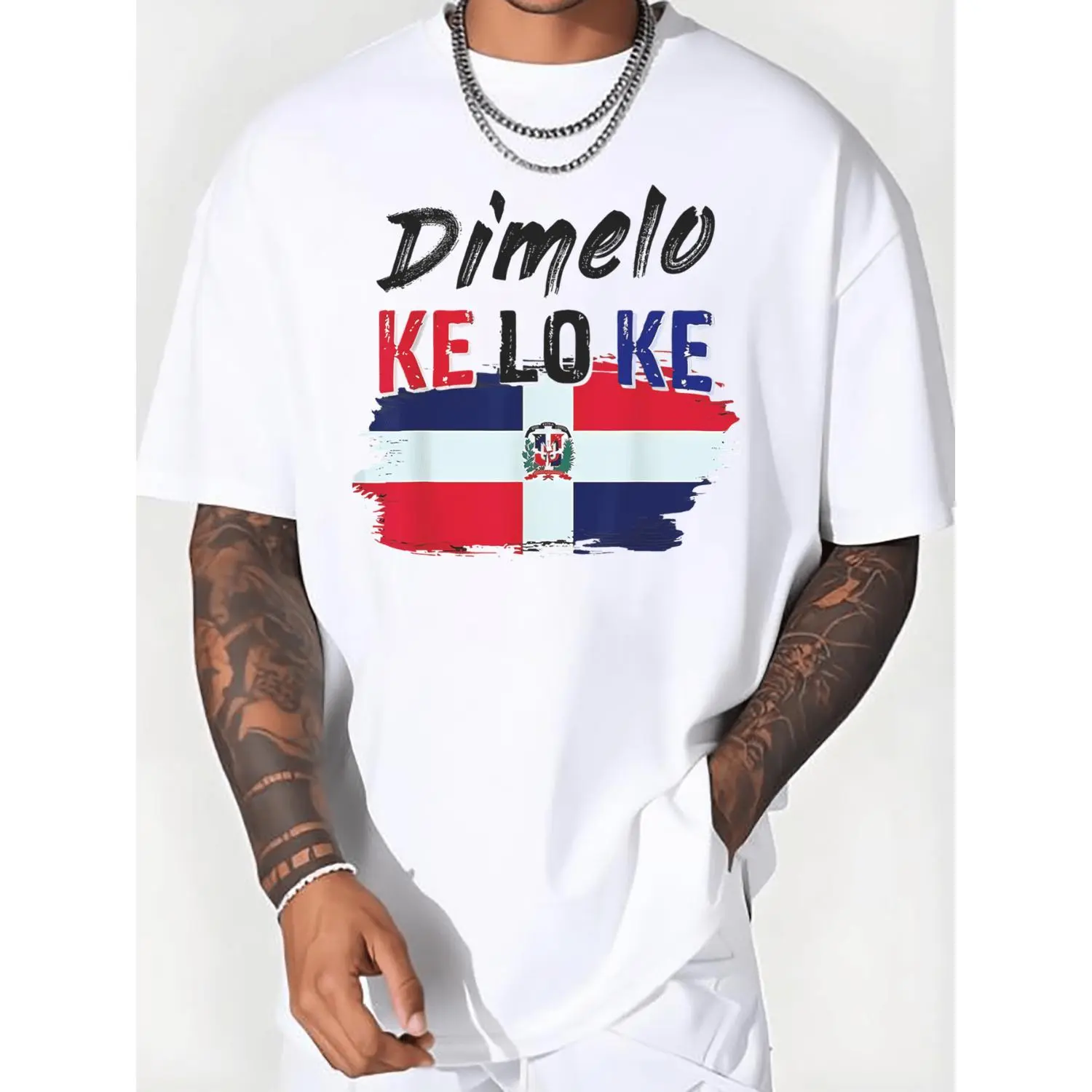 Unisex Casual Cotton T-shirt featuring Dimelo KE LO KE and Dominican Republic Flag Graphic Stylish Daily Wear Comfortable Soft Fabric for Men and Women